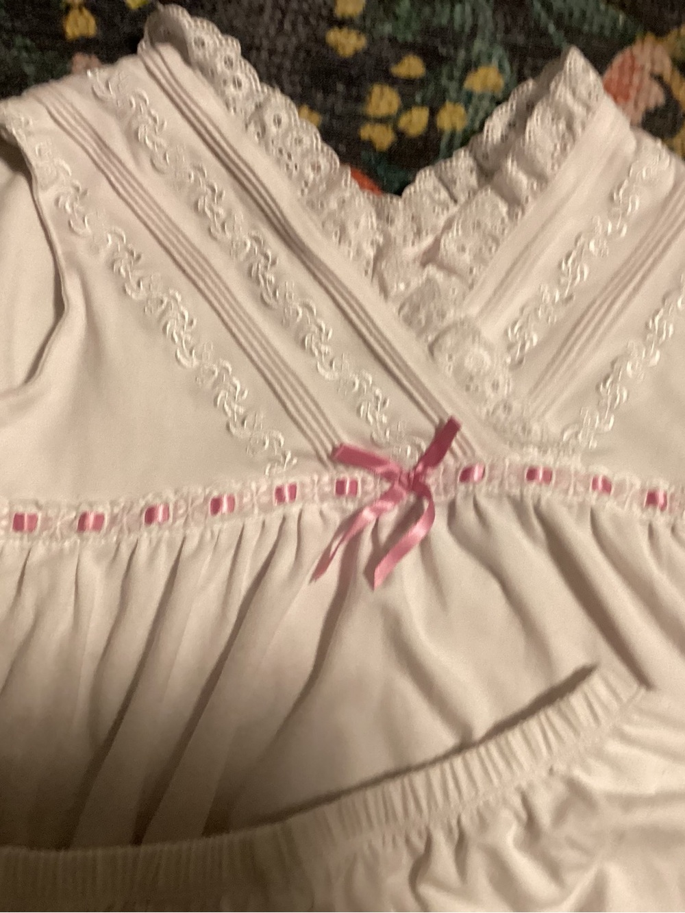 American Girl White Cotton Nightgown with Pink Ribbon Trim